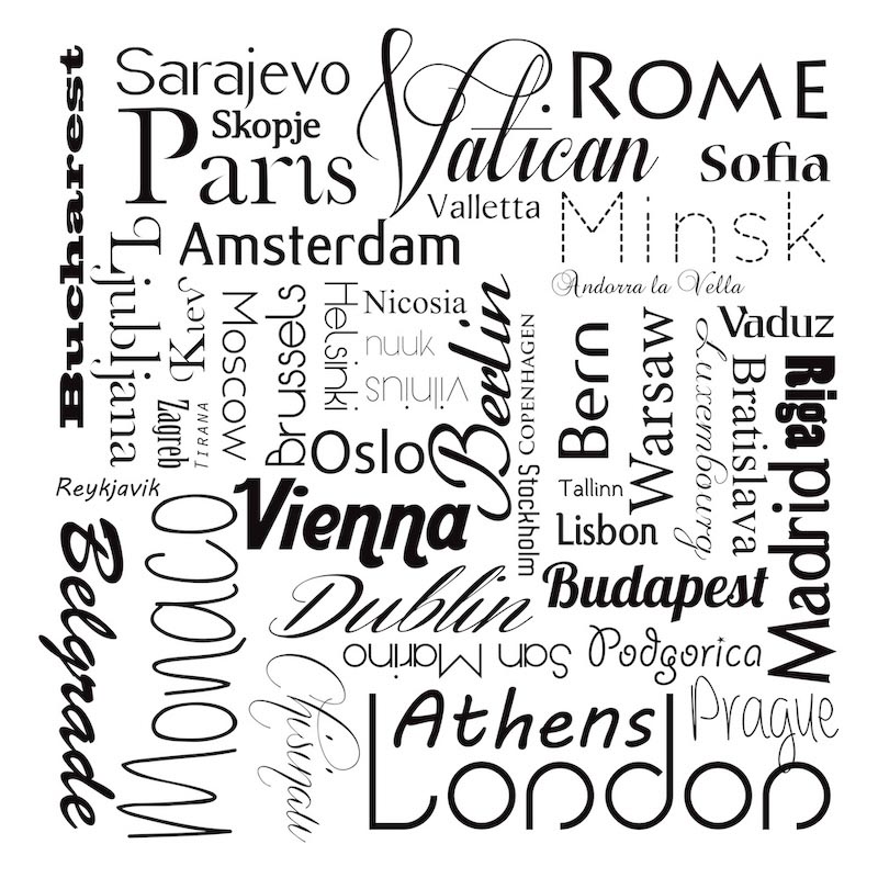 Nombres De Ciudades En Blanco Y Negro - Papel Pintado