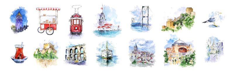 Iconos De Estambul - Papel Pintado