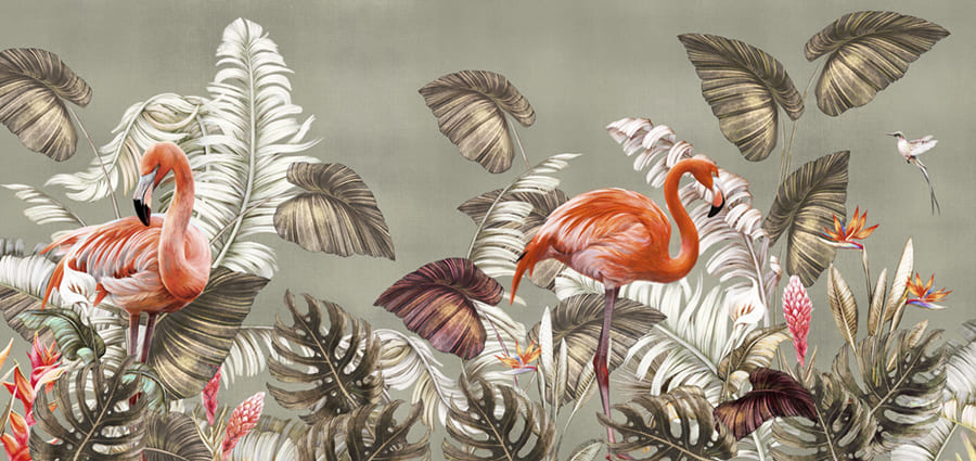 Flamenco Rosa Tropical - Papel Pintado