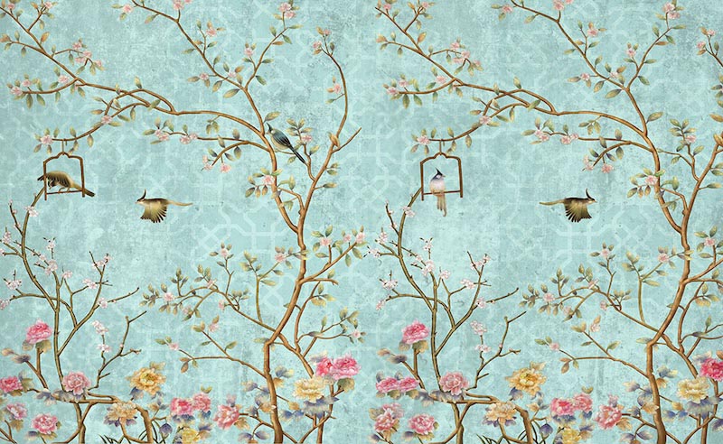 Patrones De Pájaros Y Árboles - Papel Pintado