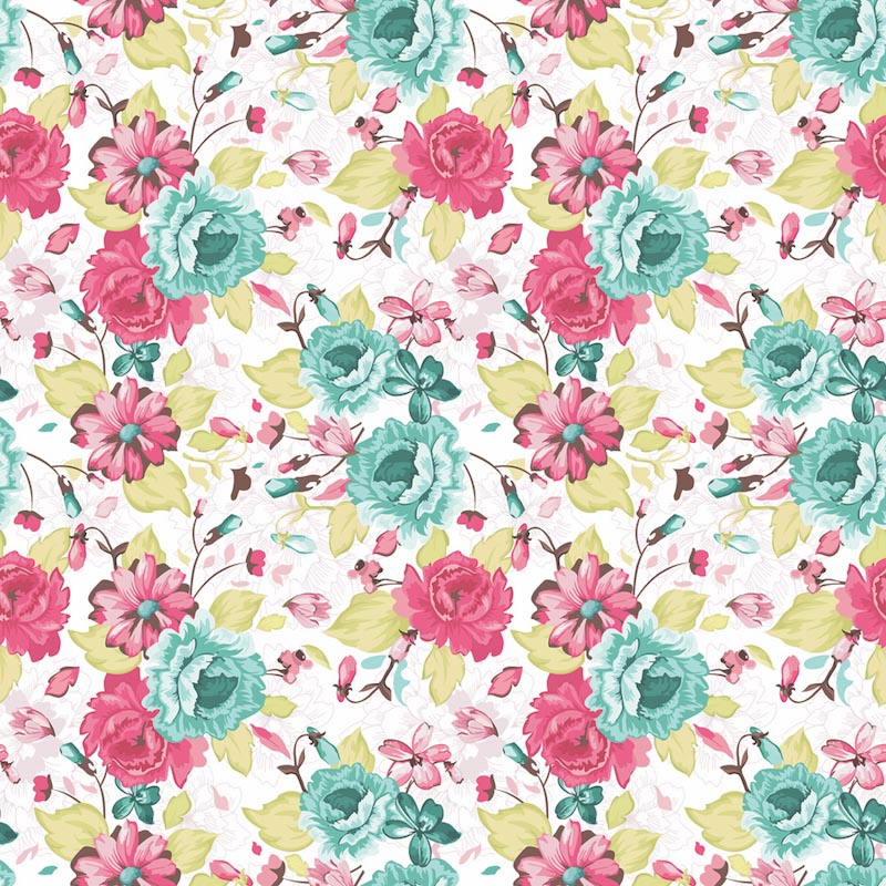 Patrones Florales Rosa Turquesa - Papel Pintado