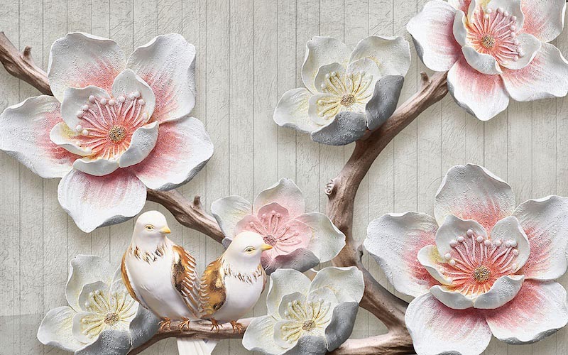 Flores En Madera - Papel Pintado