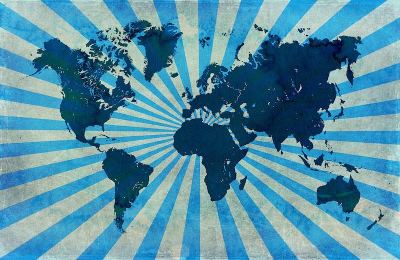 Mapa Del Mundo Azul Retro - Papel Pintado