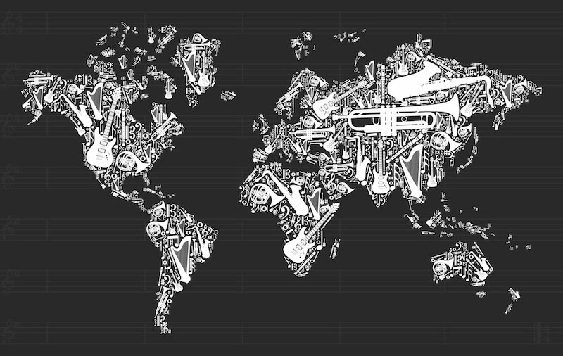 Mapa Mundial De Instrumentos Musicales - Papel Pintado
