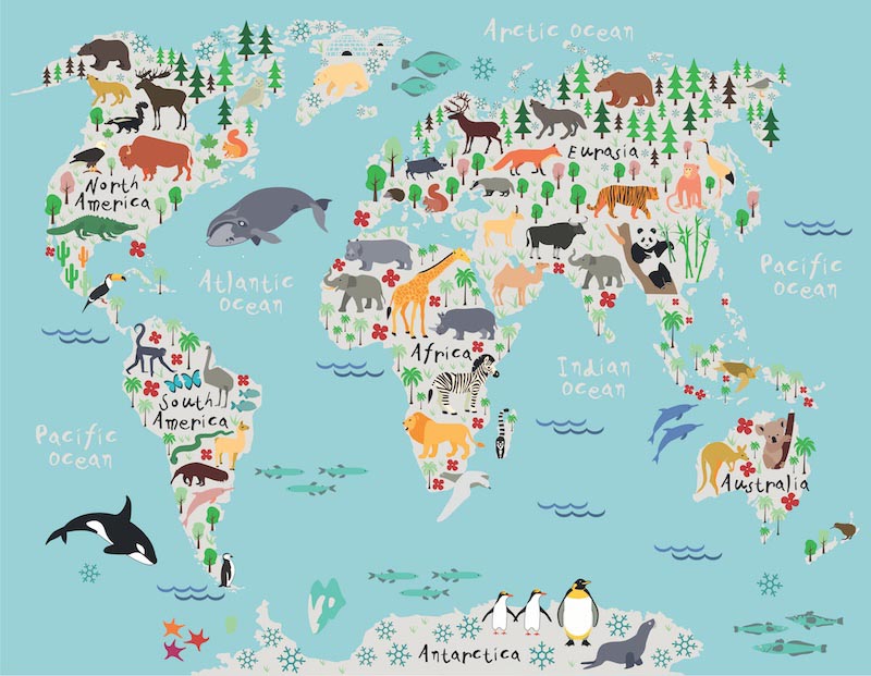 Distribución Del Mapa Del Mundo De Los Animales - Papel Pintado