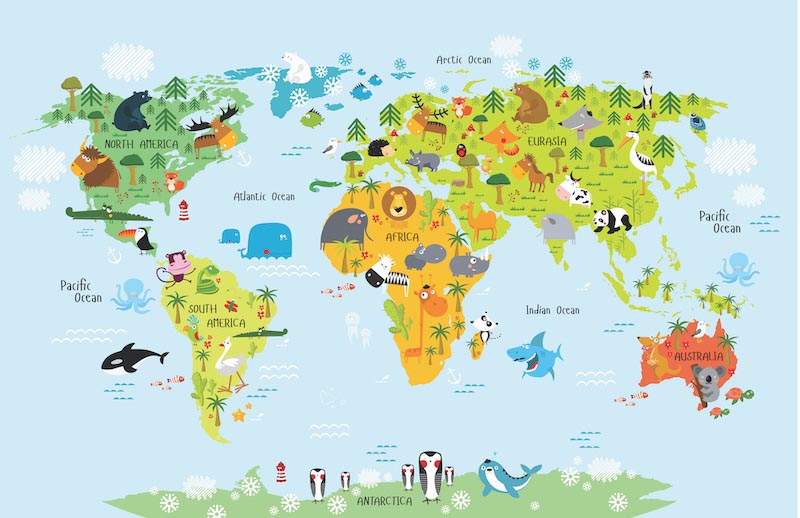 Mapa Del Mundo Animal - Papel Pintado