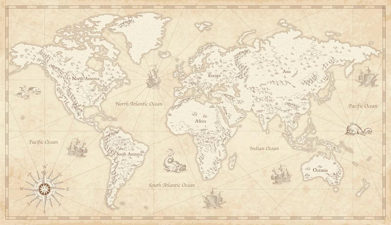 Mapa Del Viejo Mundo Con Continentes - Papel Pintado