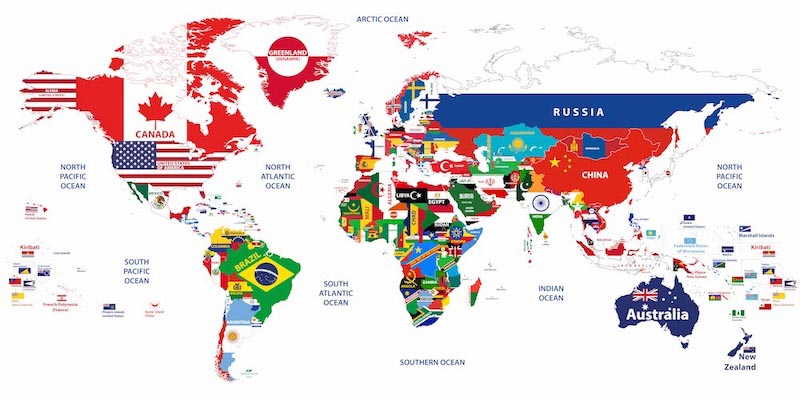 Mapa Mundial De Banderas - Papel Pintado
