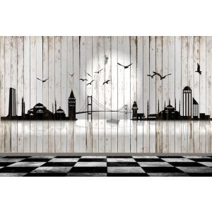 Estambul Silueta En La Pared De Madera