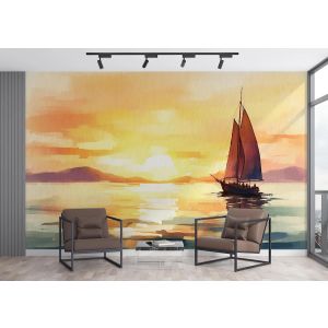 Velero al Atardecer en Acuarela