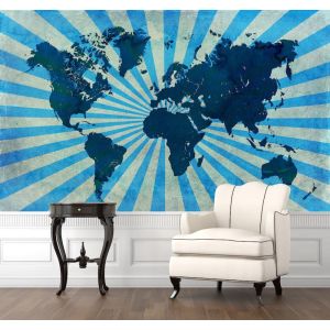Mapa Del Mundo Azul Retro
