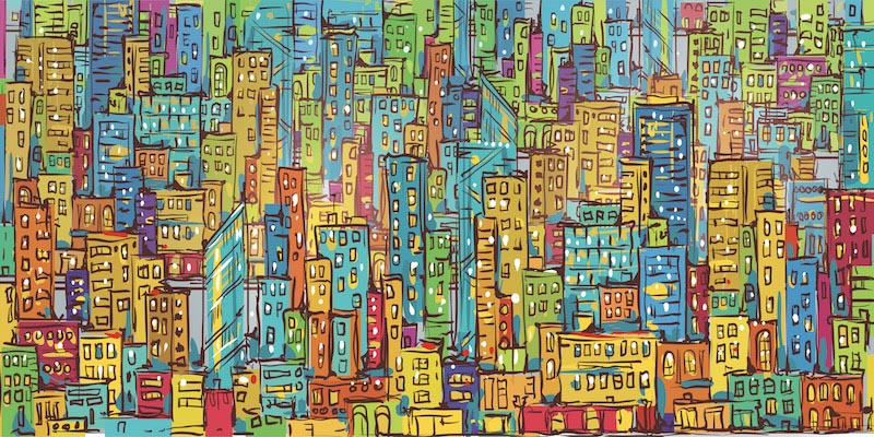 Bosquejo de la ciudad de rascacielos - Papel decorativo para pared