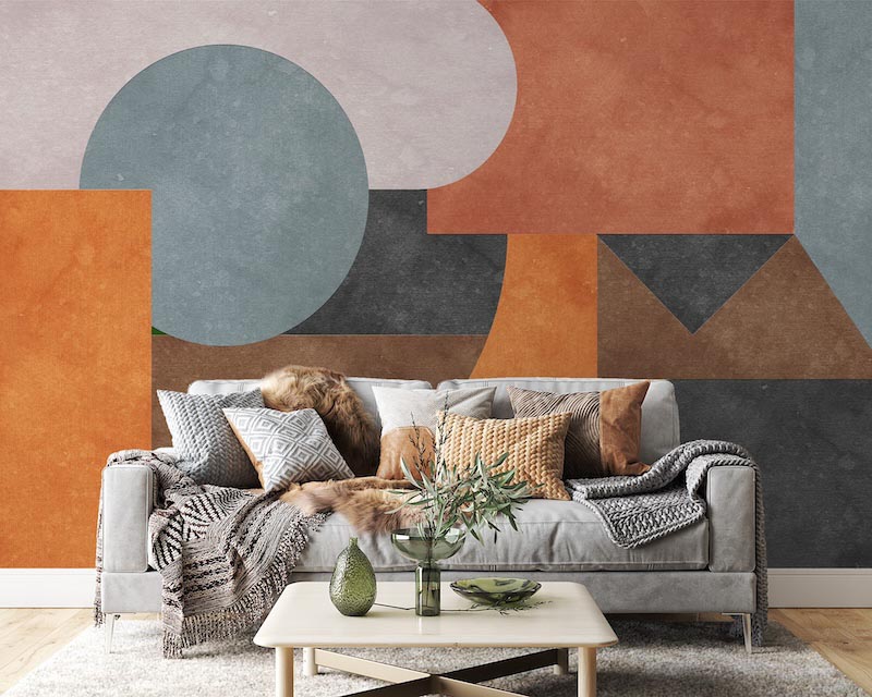 Papel Pintado Geometría Retro Arte Abstracto | Mural Retro con Formas Geométricas Application
