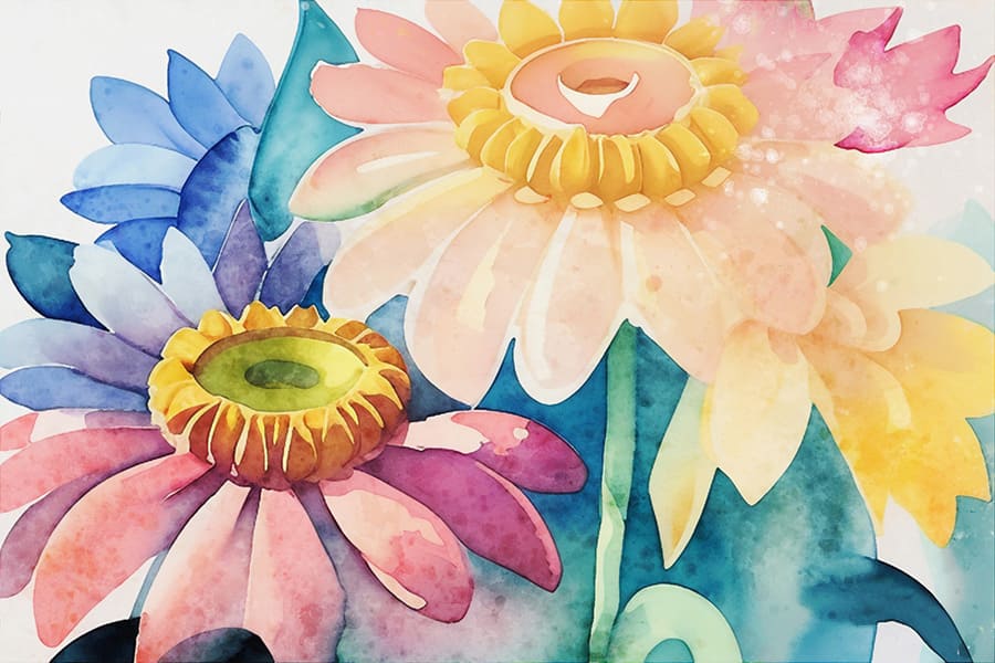 Papel Pintado Flores Grandes en Acuarela