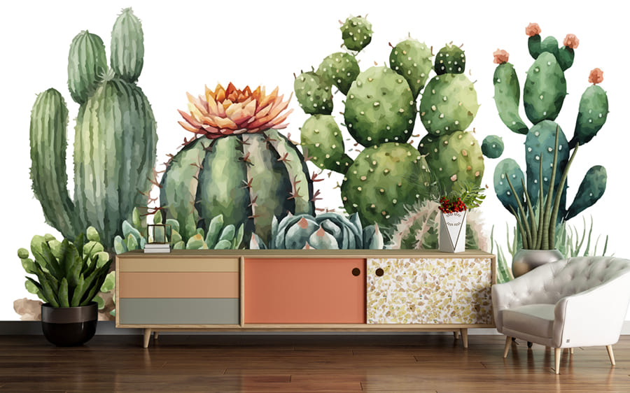 Papel Pintado Cactus en Acuarela - 2