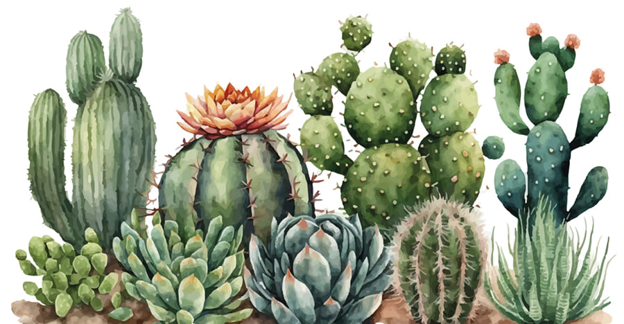 Papel Pintado Cactus en Acuarela