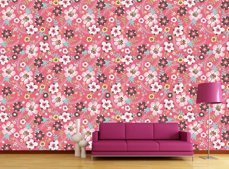 Flores coloridas - Papel decorativo para pared aplicado