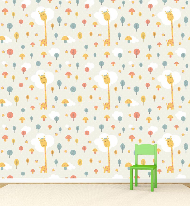 Mundo de las jirafas - Papel decorativo para pared aplicado