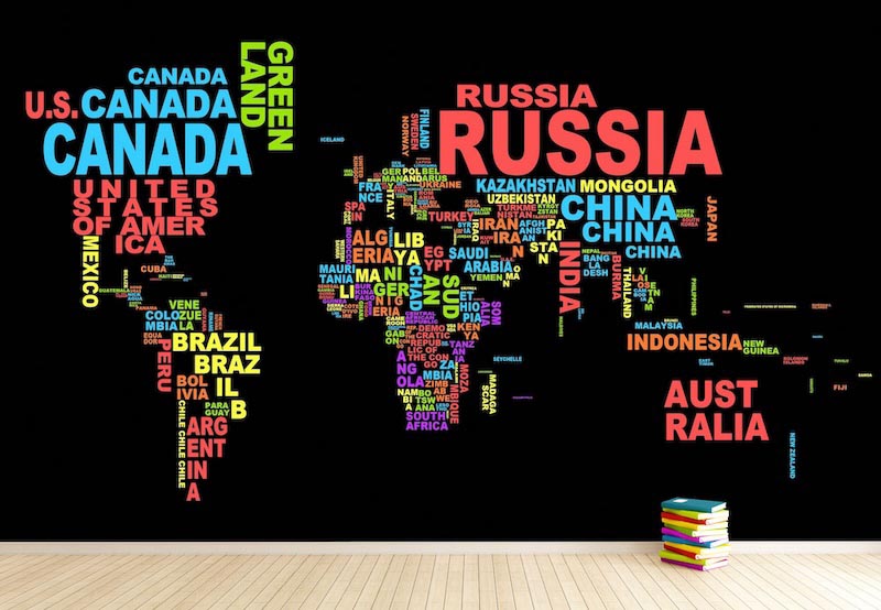 Tipografía colorida del mapa del mundo - Mural de fotografias aplicado