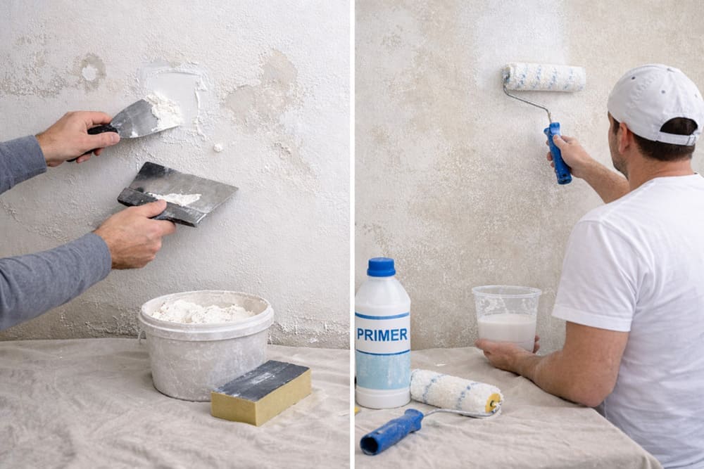 Cómo preparar una pared para instalar papel pintado rellenando y lijando la superficie
