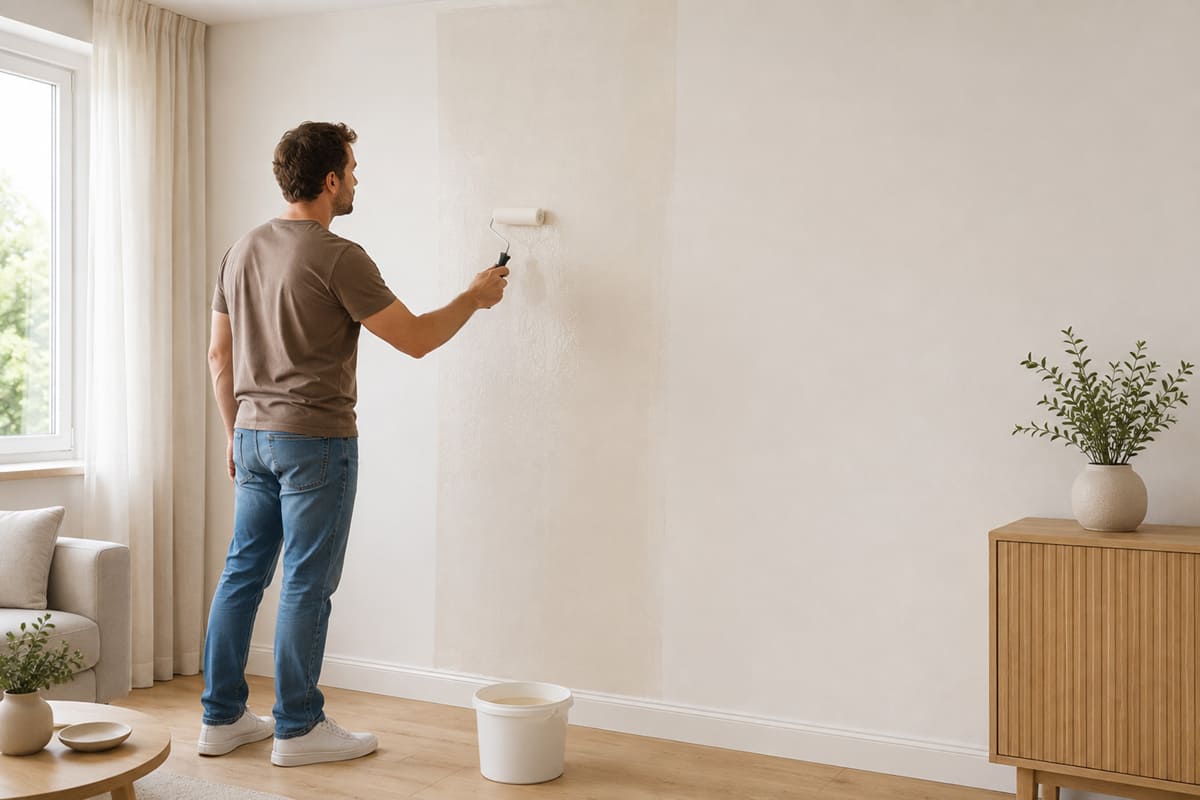 Aplicación del adhesivo para papel pintado directamente sobre la pared